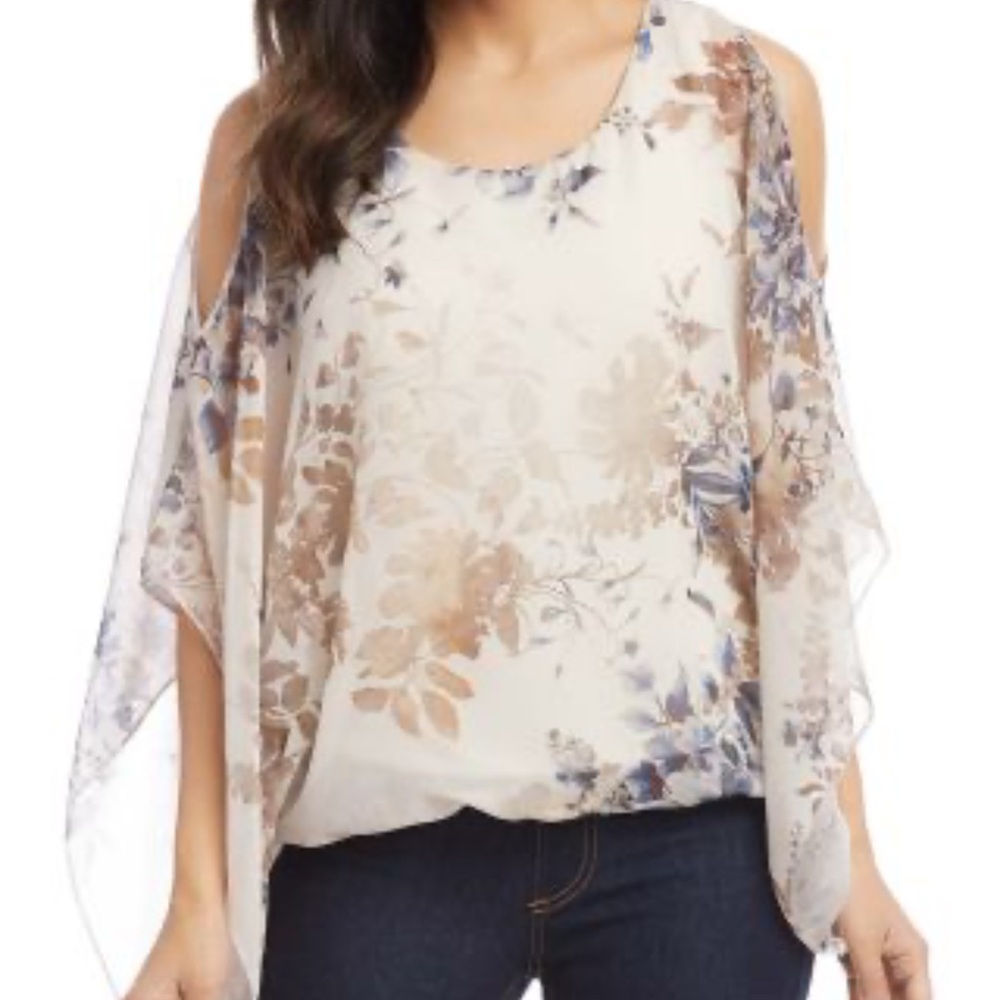 Karen Kane Blue and Brown Floral Blouse😍